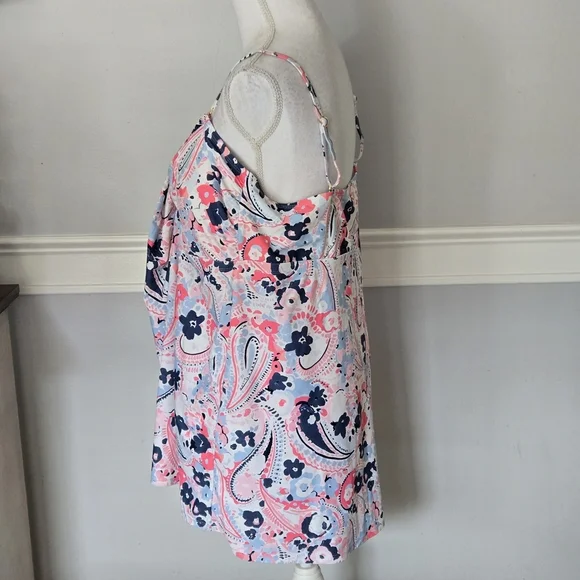 Crown & Ivy size Women's 2X Floral Paisley Spaghetti Strap One Piece Swim Dress - Picture 5 of 14